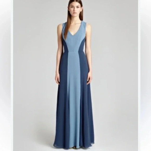Reiss Alla Blue Color Block Criss Cross Back Maxi Long Gown Size 6 - Picture 3 of 11